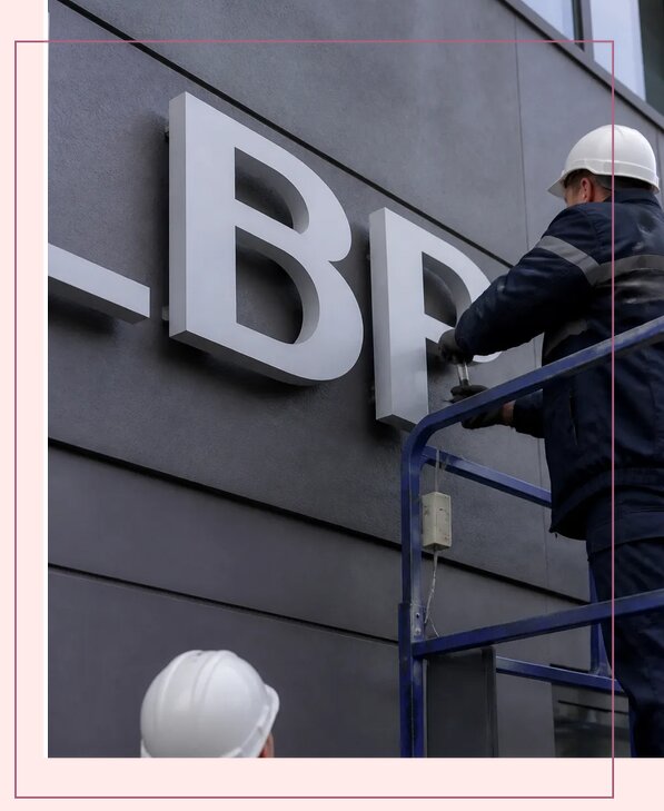 Изготовление и монтаж наружных букв на подложке в Великих Луке